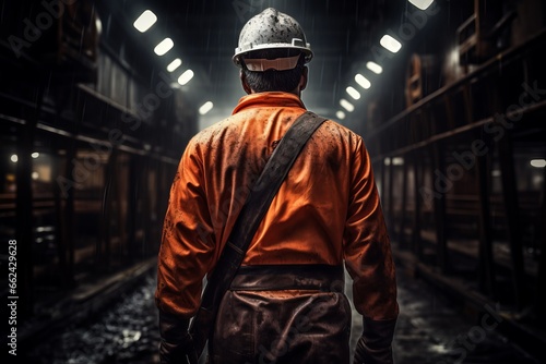 Back view of mining worker in underground. © hutangach