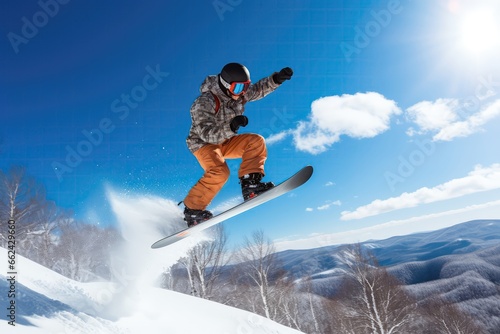 Snowboarder Jumping Against Blue Sky