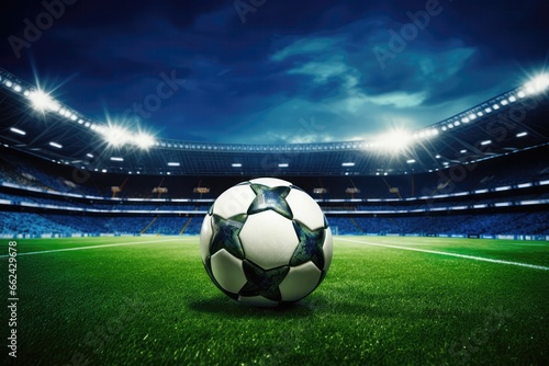 Soccer Ball On Stadium Field, Creating Football Poster © Anastasiia