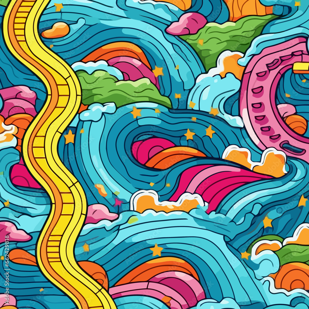 Water slides quirky doodle pattern, background, cartoon, vector, whimsical Illustration