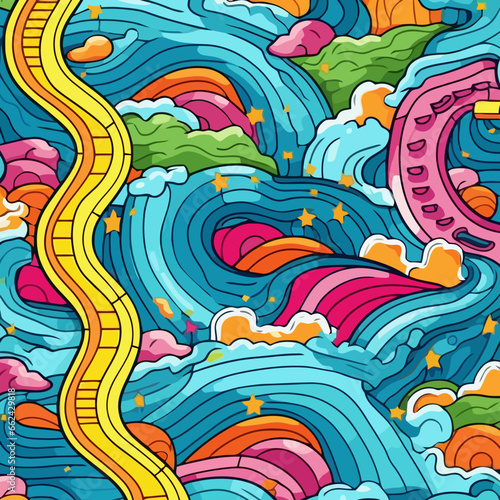 Water slides quirky doodle pattern, background, cartoon, vector, whimsical Illustration