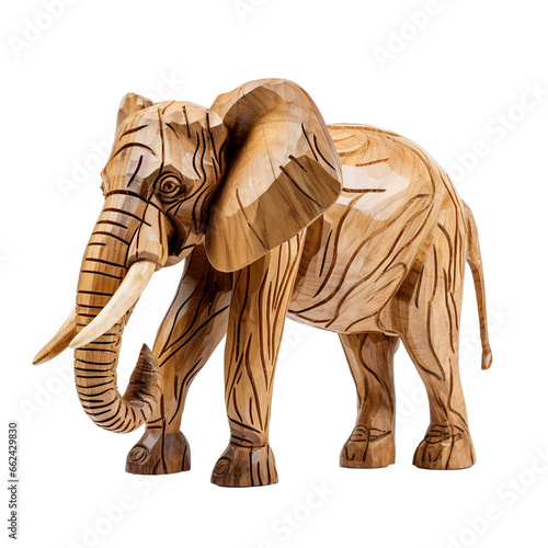 Wooden elephant isolated, Generative AI