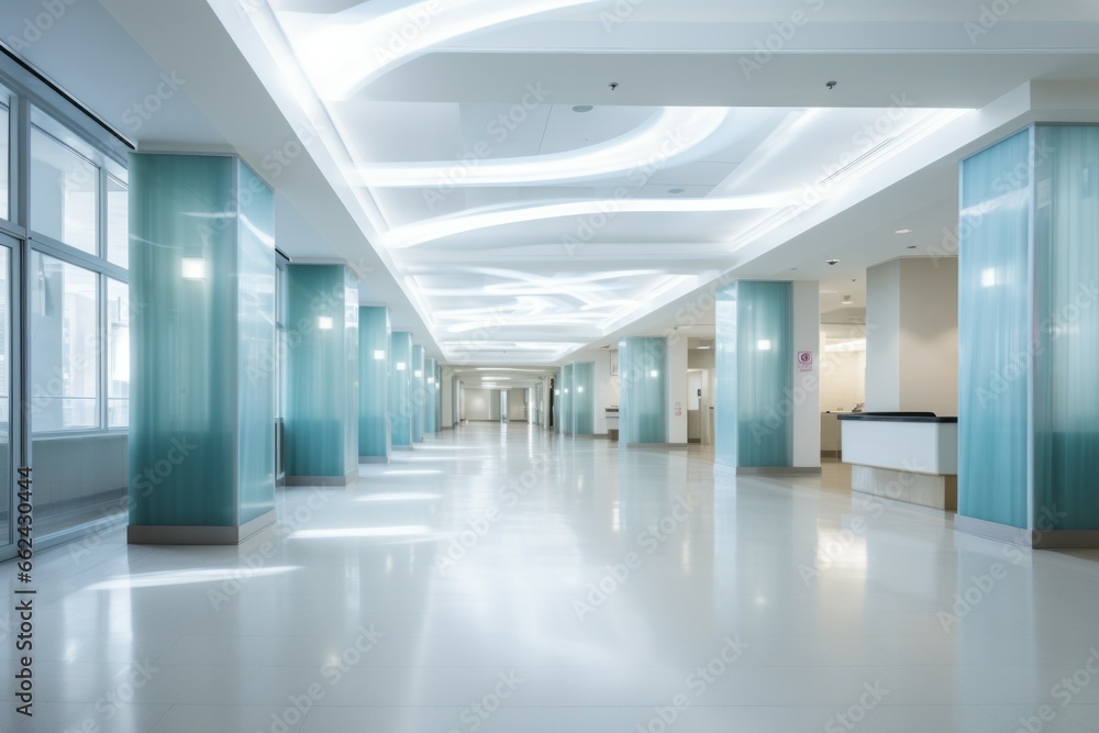Hospital hall. Background with selective focus and copy space