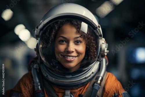 Woman professional astronaut. Top in-demand profession concept. Portrait with selective focus © top images