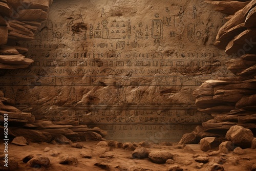 Cryptic hieroglyph-like etchings decorate the unearthly topography.