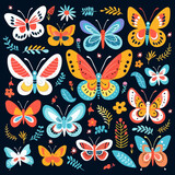 Butterfly stroke quirky doodle pattern, background, cartoon, vector, whimsical Illustration