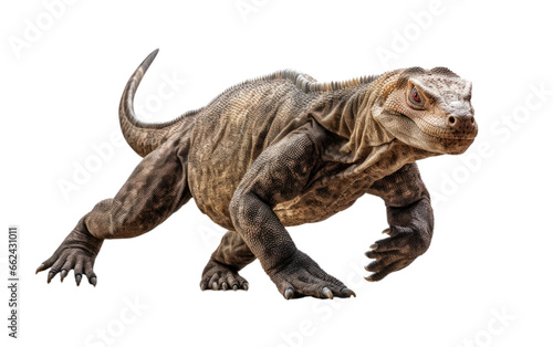 Komodo Dragon Running From Hunter on a Clear Surface or PNG Transparent Background. © Usama