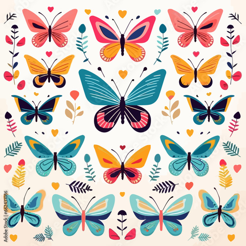 Butterfly stroke quirky doodle pattern, background, cartoon, vector, whimsical Illustration © Rachel