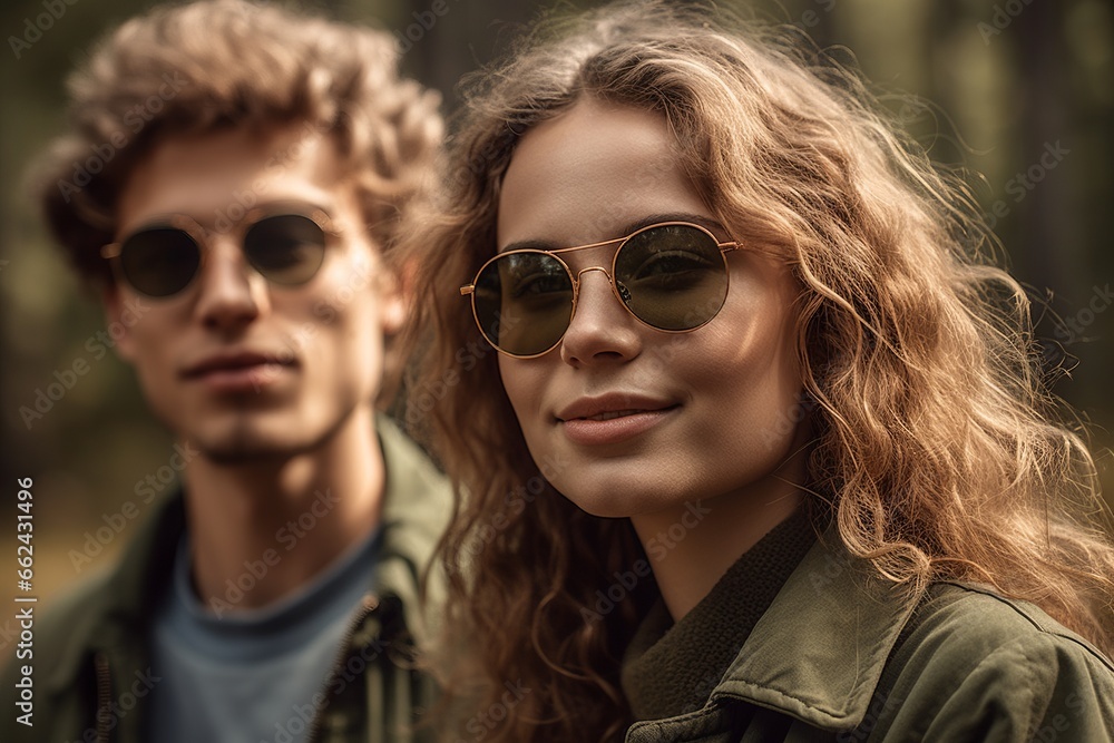 Young couple in sunglasses on street Young couple in sunglasses on street