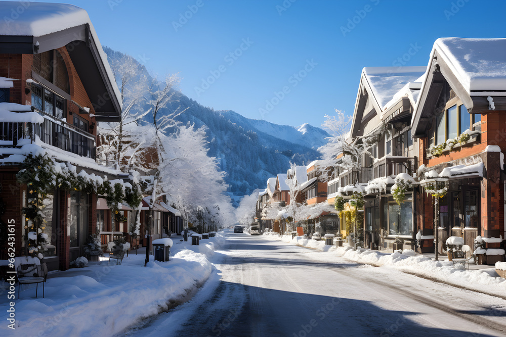 Winter Wonderland, Aspen, Colorado - Discover the Magic of Snow-Covered Streets, Charming Resorts, and Shopping Delights - obrazy, fototapety, plakaty 