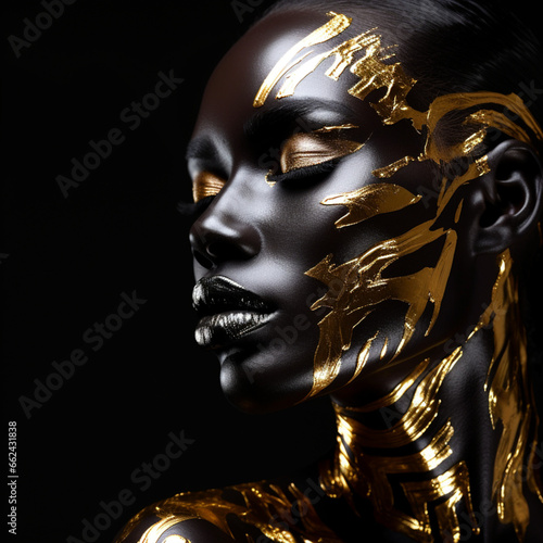 beautiful black woman with gold makeup