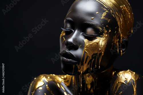 african goddess with gold paint posing