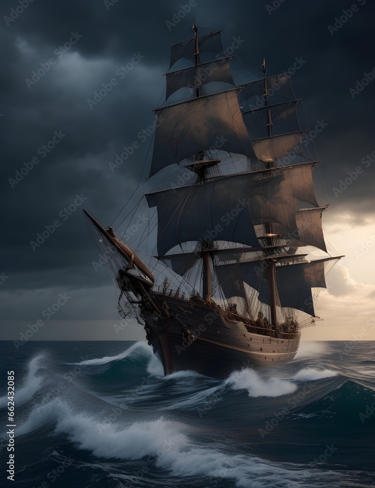 Fototapeta premium ship in the sea and storm generative ai 