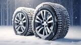 Wheels with winter tires are ready for winter. Snowy winter tire