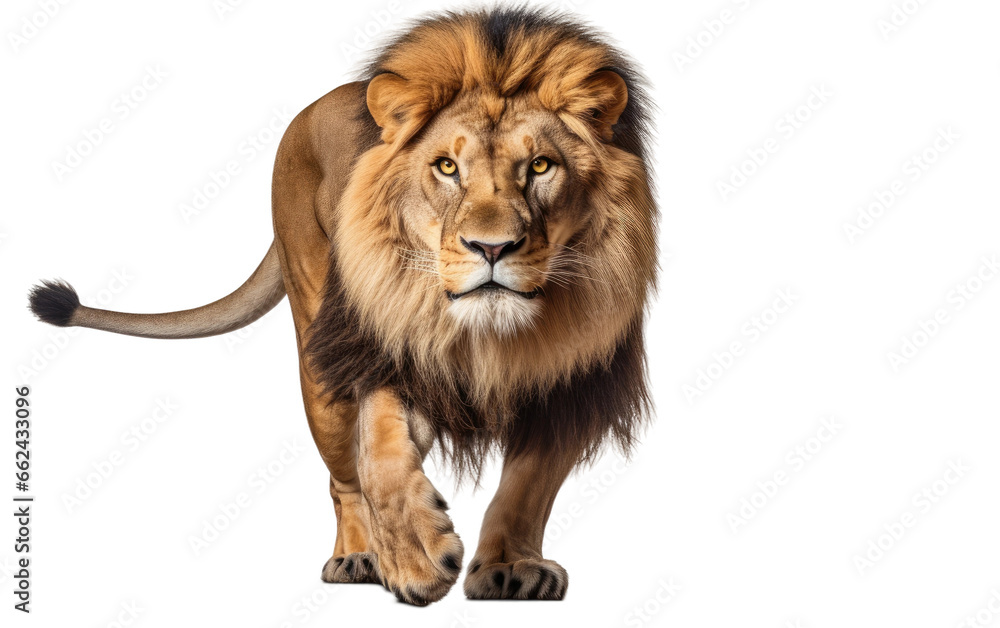 lion In Full Stride Realistic Running on a Clear Surface or PNG Transparent Background.