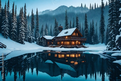 winter lodge next to Emerald Lake.