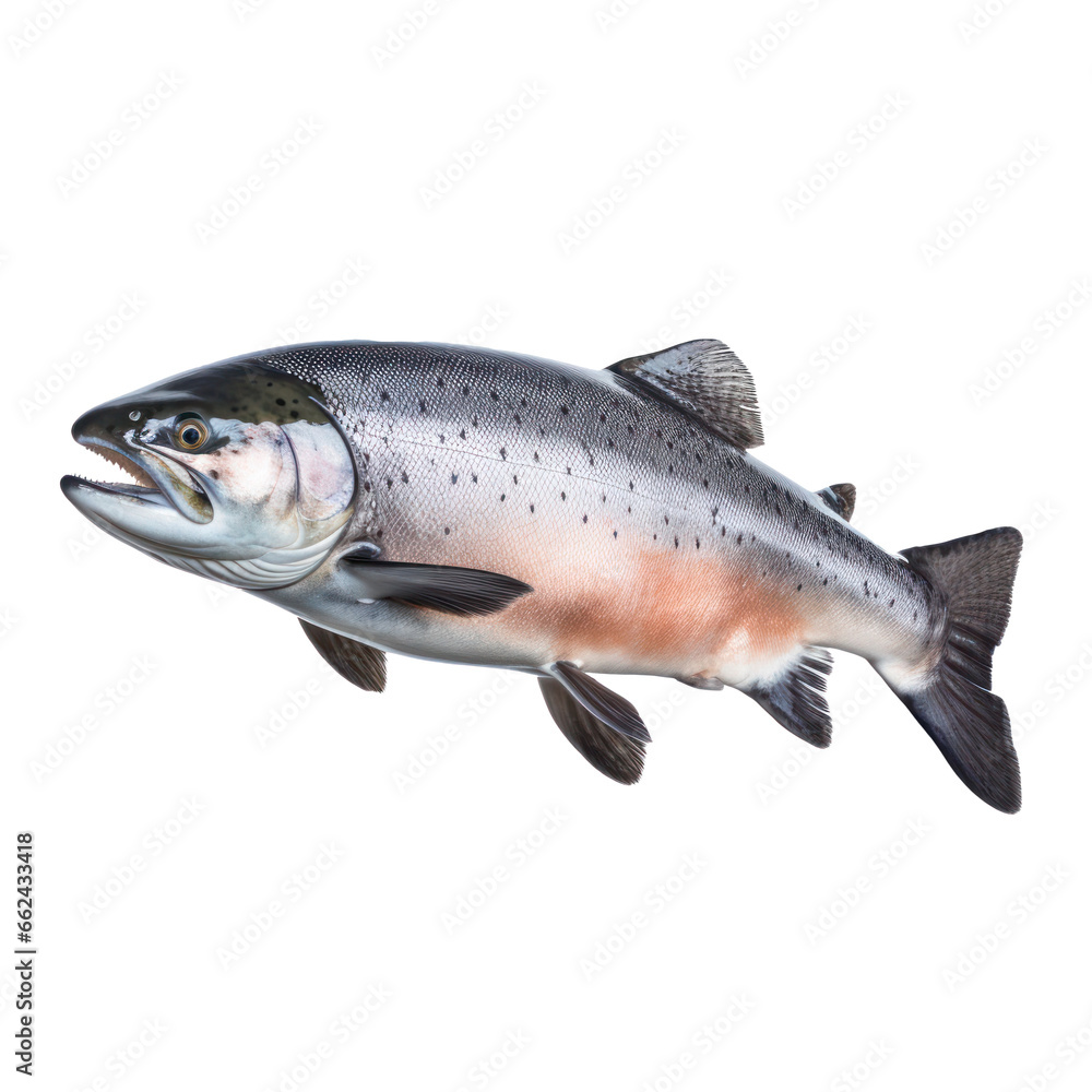 Obraz premium Wild Atlantic salmon fish isolated on white background