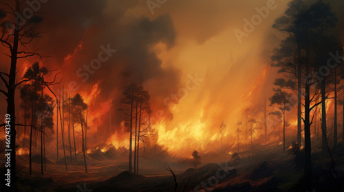 Forest fire trees on fire flames forest protection environment