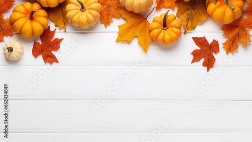 Autumn Festive Decor on White Wooden Background