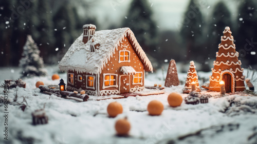 Rustic Winter Scene: Snowy Gingerbread House