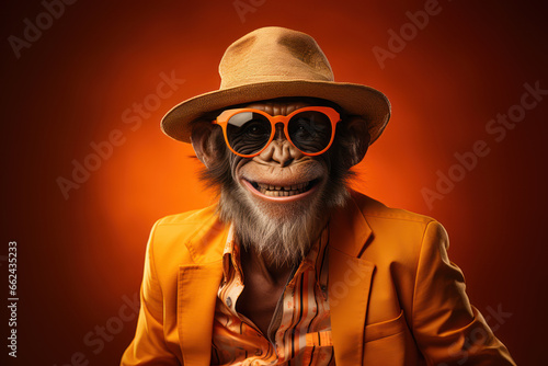 Funny Monkey in Sunglasses and Hat
