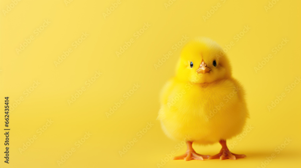 Single Small Chicken on Yellow Background Single Small Chicken on Yellow Background