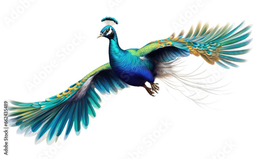 Peacock Running From Hunter with Passion on a Clear Surface or PNG Transparent Background.