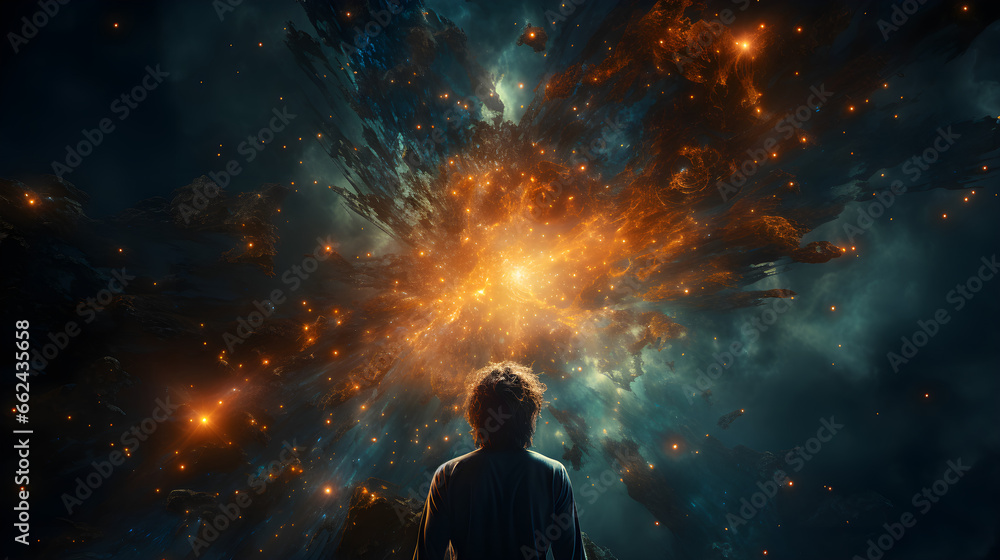 Obraz premium Person in space. Condition during meditation