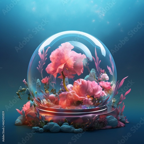 Flowers beautiful glass showpieces spherical image AI generated art