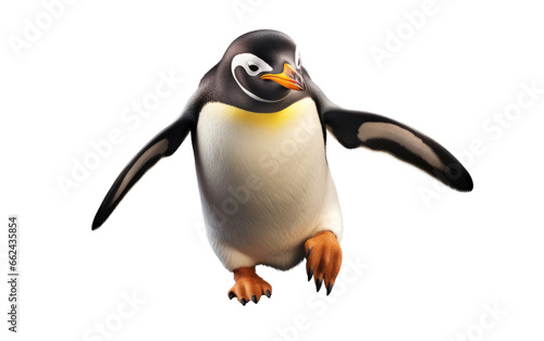 Penguin In Full Stride Realistic Running on a Clear Surface or PNG Transparent Background.
