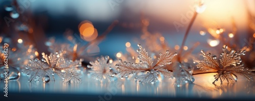  Frozen snowflakes on the window glass. Beautiful Christmas background. © Jasmina