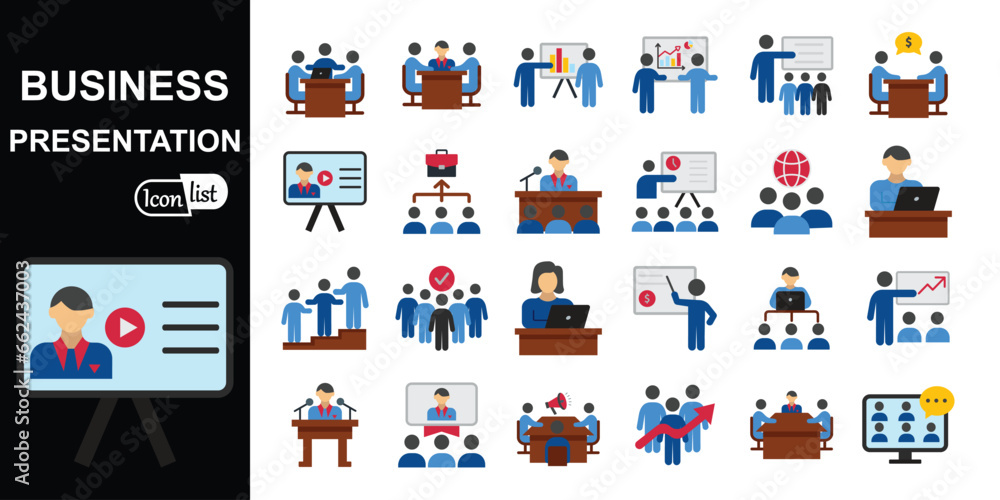 Business presentation icons set. Presentation, business, seminar, partnership, goals, meeting, whiteboard, conference and business plan icons. Vector illustration . Business presentation icons set. Presentation, business, seminar, partnership, goals, meeting, whiteboard, conference and business plan icons. Vector illustration .