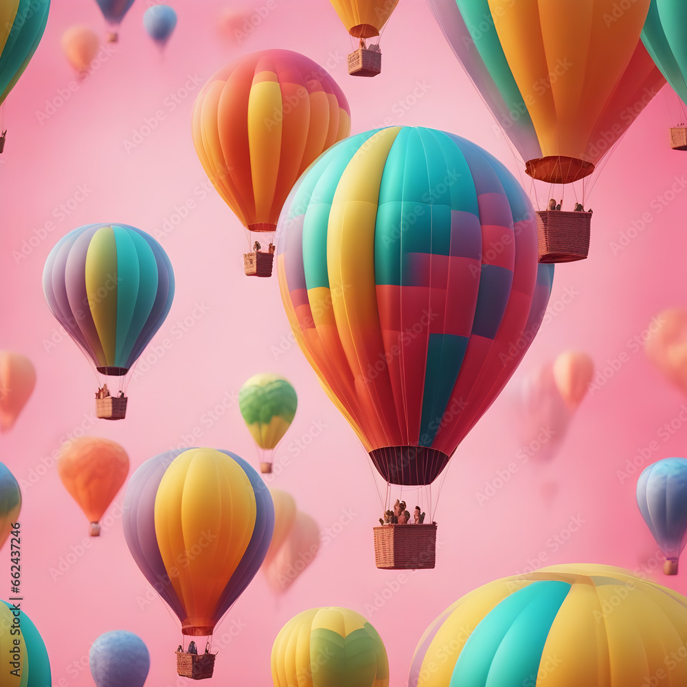 Fototapeta premium colorful hot air balloons against isolated color background abstract balloon art poster