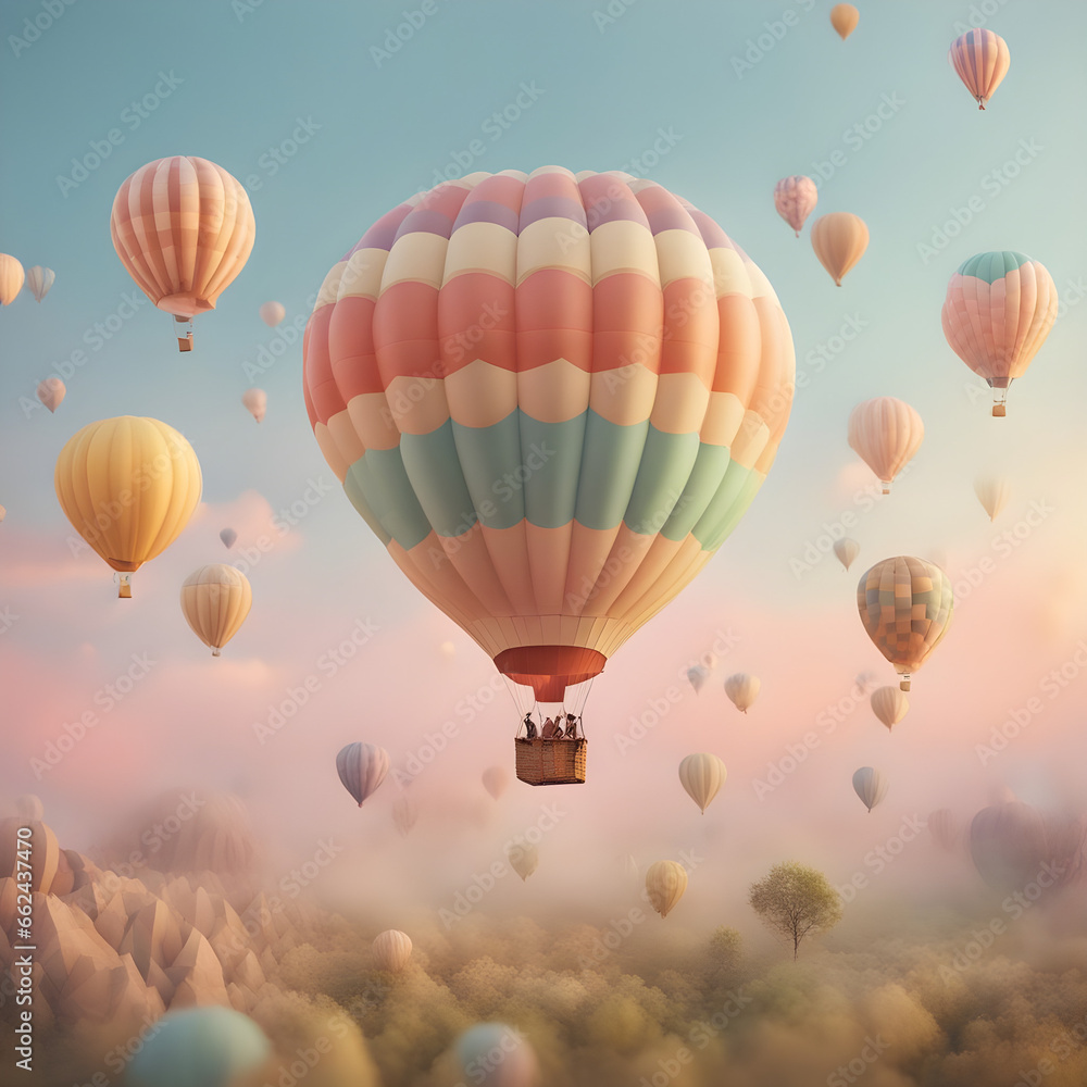 Fototapeta premium colorful hot air balloons against isolated color background abstract balloon art poster
