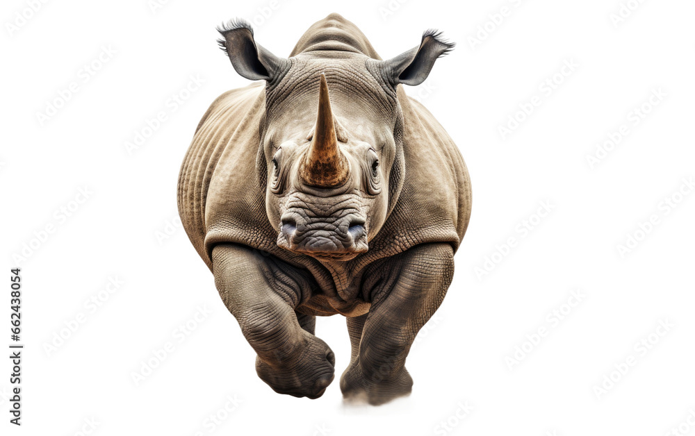 Rhino In Full Stride Realistic Running on a Clear Surface or PNG Transparent Background.