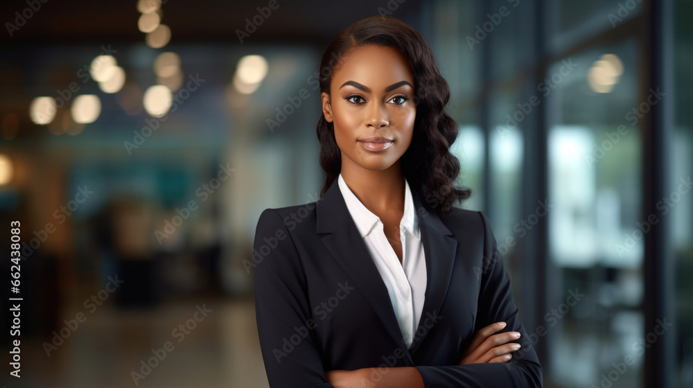 Black Businesswoman in Modern Office Portrait Black Businesswoman in Modern Office Portrait