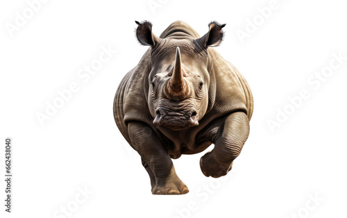 Rhino Running From Hunter with Passion on a Clear Surface or PNG Transparent Background.