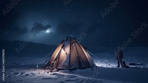 Tent midst snow winter camping dreamstime illustration picture AI generated art photo