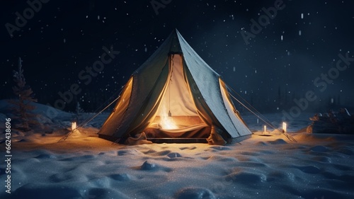 Tent midst snow winter camping dreamtime illustration picture AI generated art photo