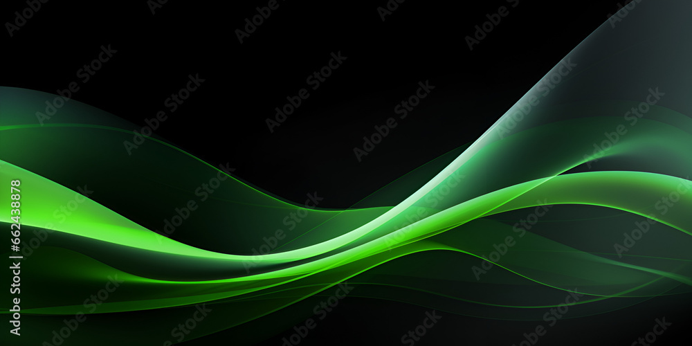 Obraz premium Abstract 3d smooth neon green wave on black background