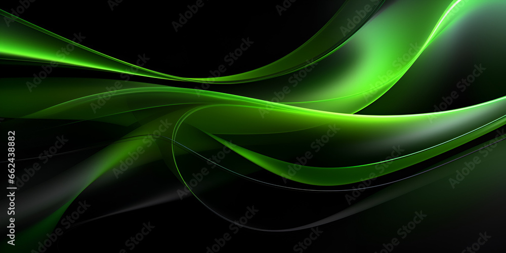 Obraz premium Abstract 3d smooth neon green wave on black background