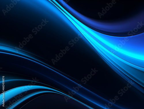 Abstract 3d smooth neon blue wave on black background
