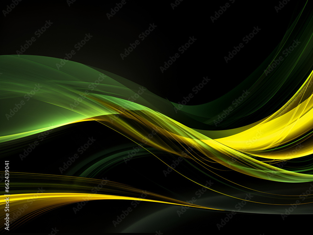 Naklejka premium 3d smooth neon green and yellow abstract on black background 