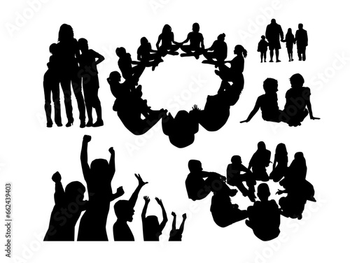 Silhouette of groups of people. Conducting psychological trainings. hand drawing. Not AI, Illustrat3. Vector illustration