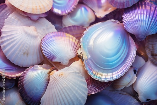 luxurious background. elegant poster. pearlescent sea shells. top view