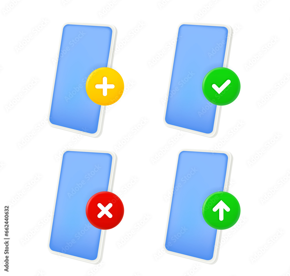 Mobile phone icons set with different pictograms. 3d vector icons set isolated on white background