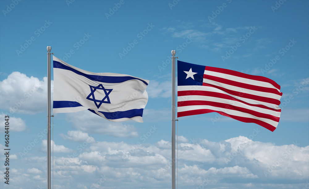 Fototapeta premium Liberia and Israel flags, country relationship concept