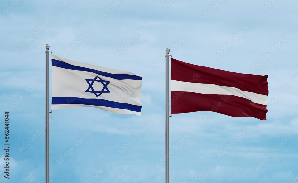 Fototapeta premium Latvia and Israel flags, country relationship concept