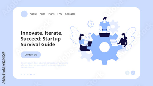 Business startup, goal achievement, boost, project launch, successful idea presentation with infographic icons around. Concept Landing Page Template, Website Banner, Vector Illustration