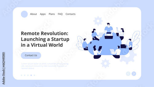 Business startup, goal achievement, boost, project launch, successful idea presentation with infographic icons around. Concept Landing Page Template, Website Banner, Vector Illustration